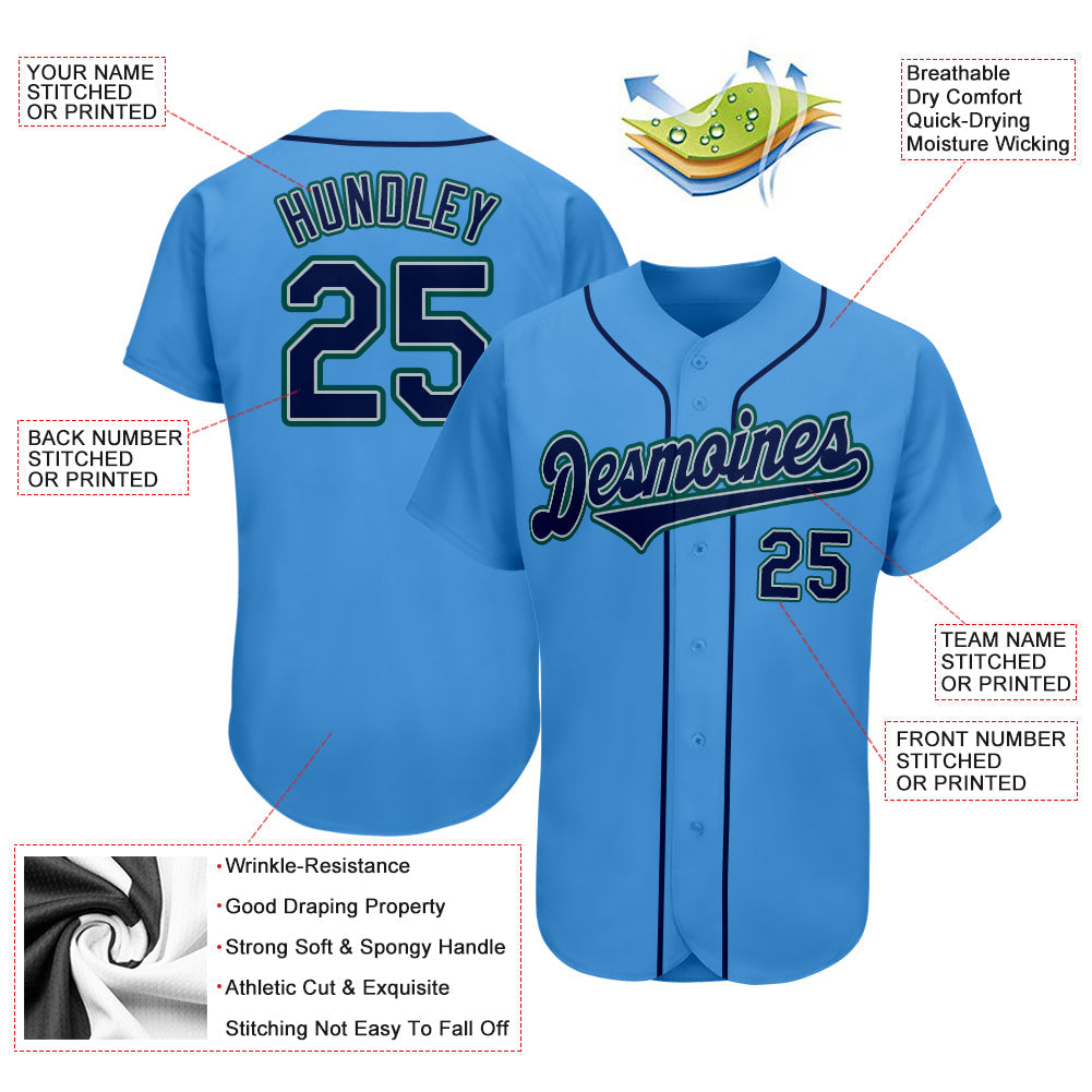Custom Powder Blue Navy-Teal Authentic Baseball Jersey view 3