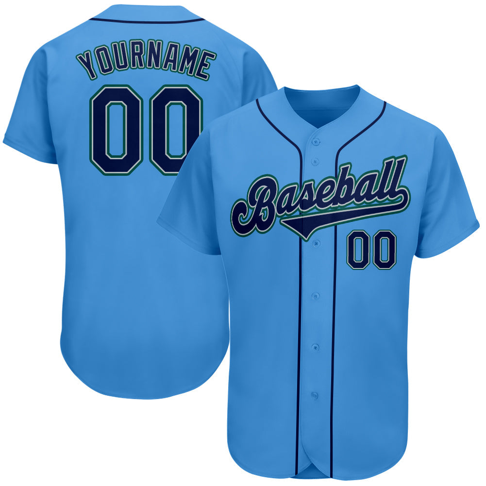 Custom Powder Blue Navy-Teal Authentic Baseball Jersey - Main View
