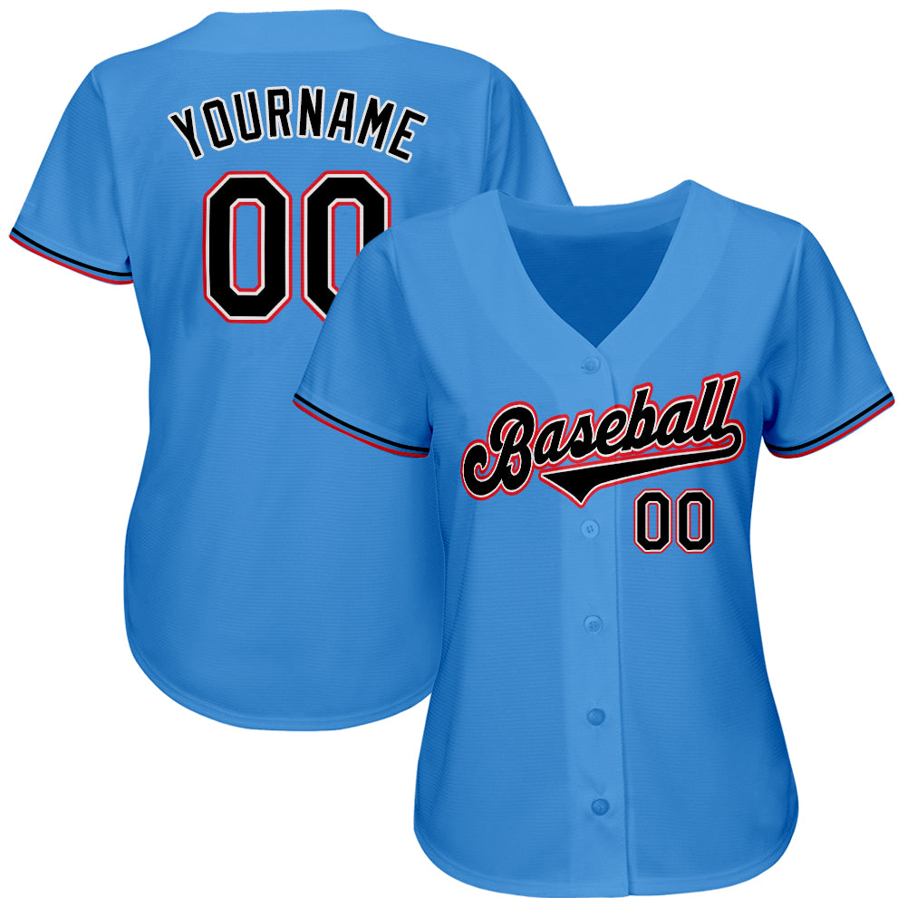 Custom Powder Blue Black-Orange Authentic Baseball Jersey view 2
