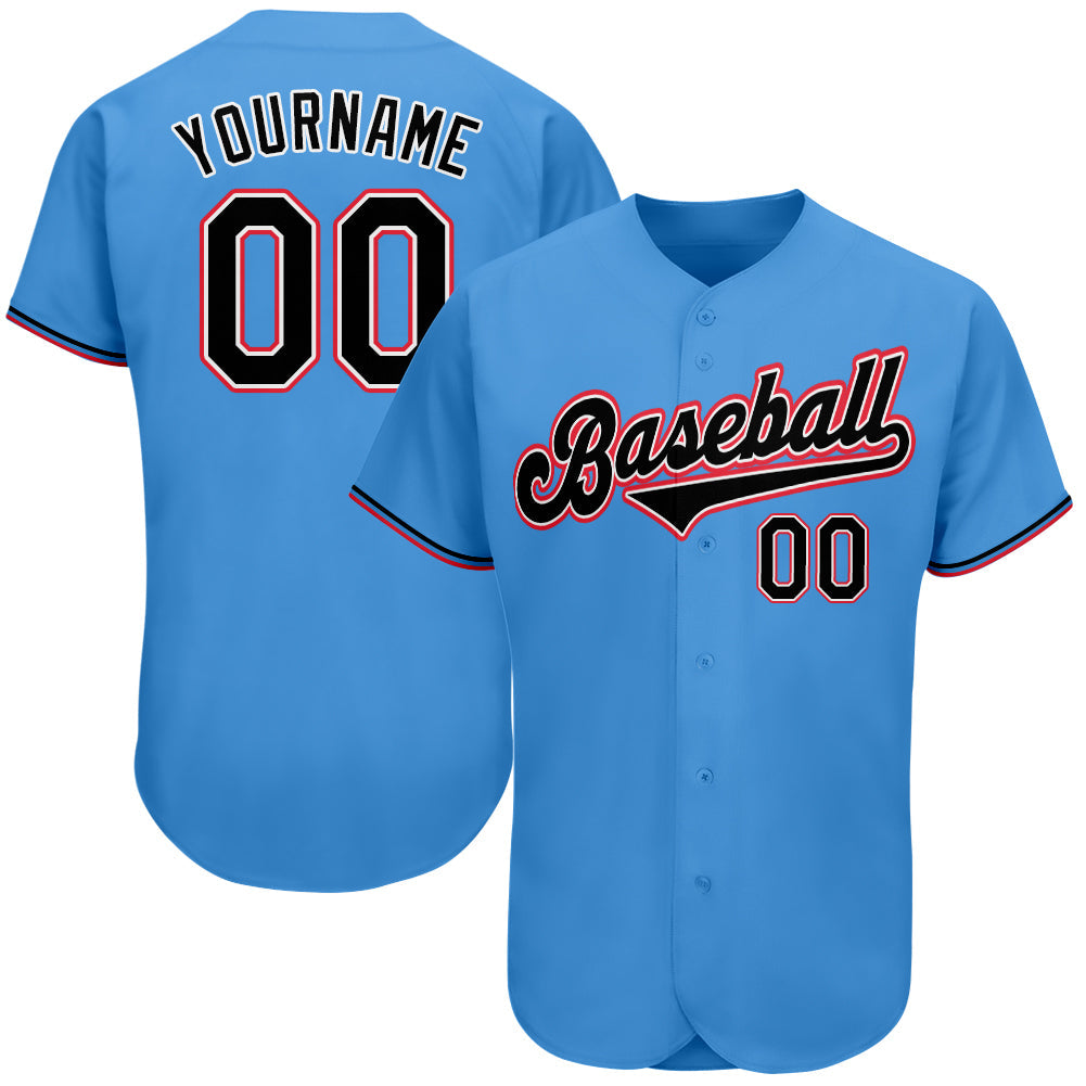 Custom Powder Blue Black-Orange Authentic Baseball Jersey - Main View