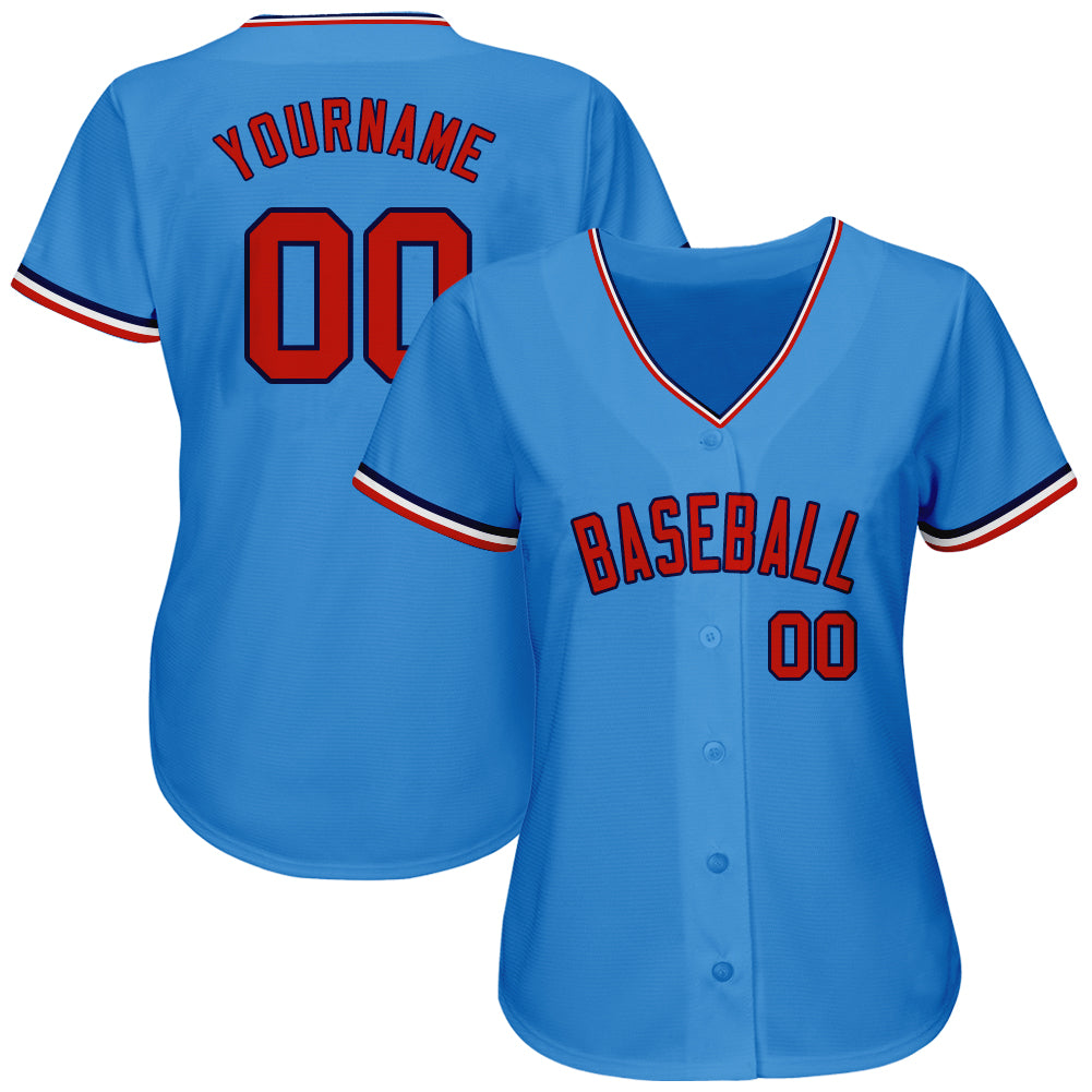 Custom Powder Blue Red-Navy Authentic Baseball Jersey view 2