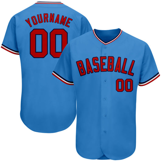 Custom Powder Blue Red-Navy Authentic Baseball Jersey - Main View