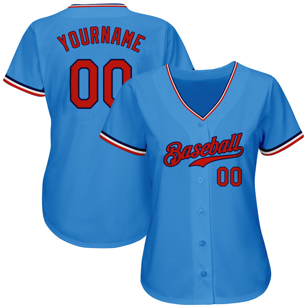 Custom Powder Blue Red-Navy Authentic Baseball Jersey view 2