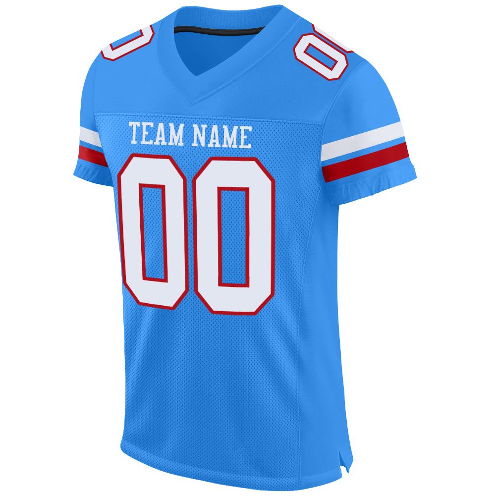 Custom Powder Blue White-Red Mesh Authentic Football Jersey view 2