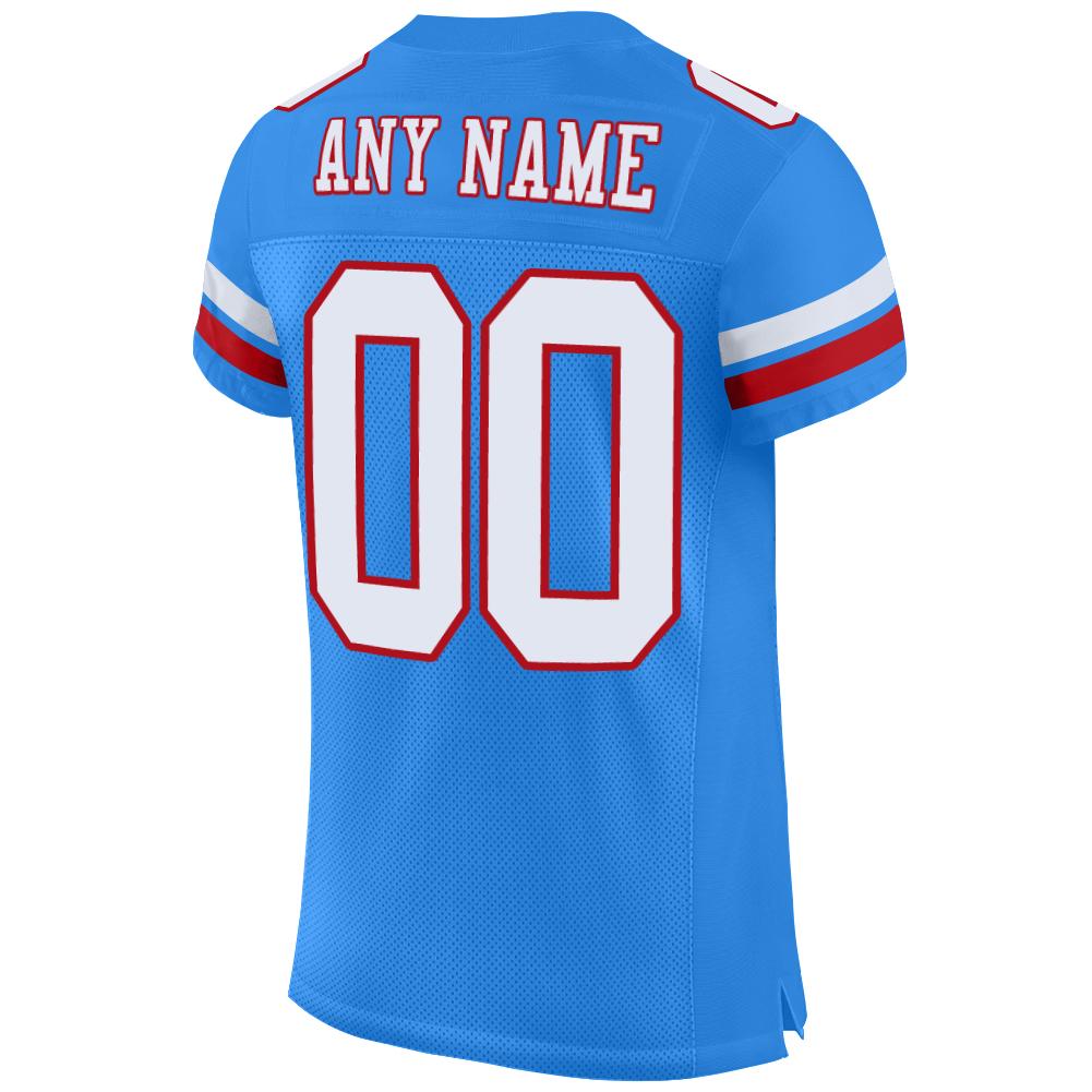 Custom Powder Blue White-Red Mesh Authentic Football Jersey view 3