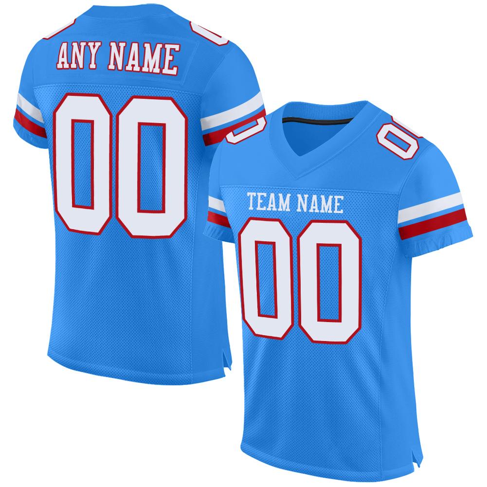 Custom Powder Blue White-Red Mesh Authentic Football Jersey - Main View