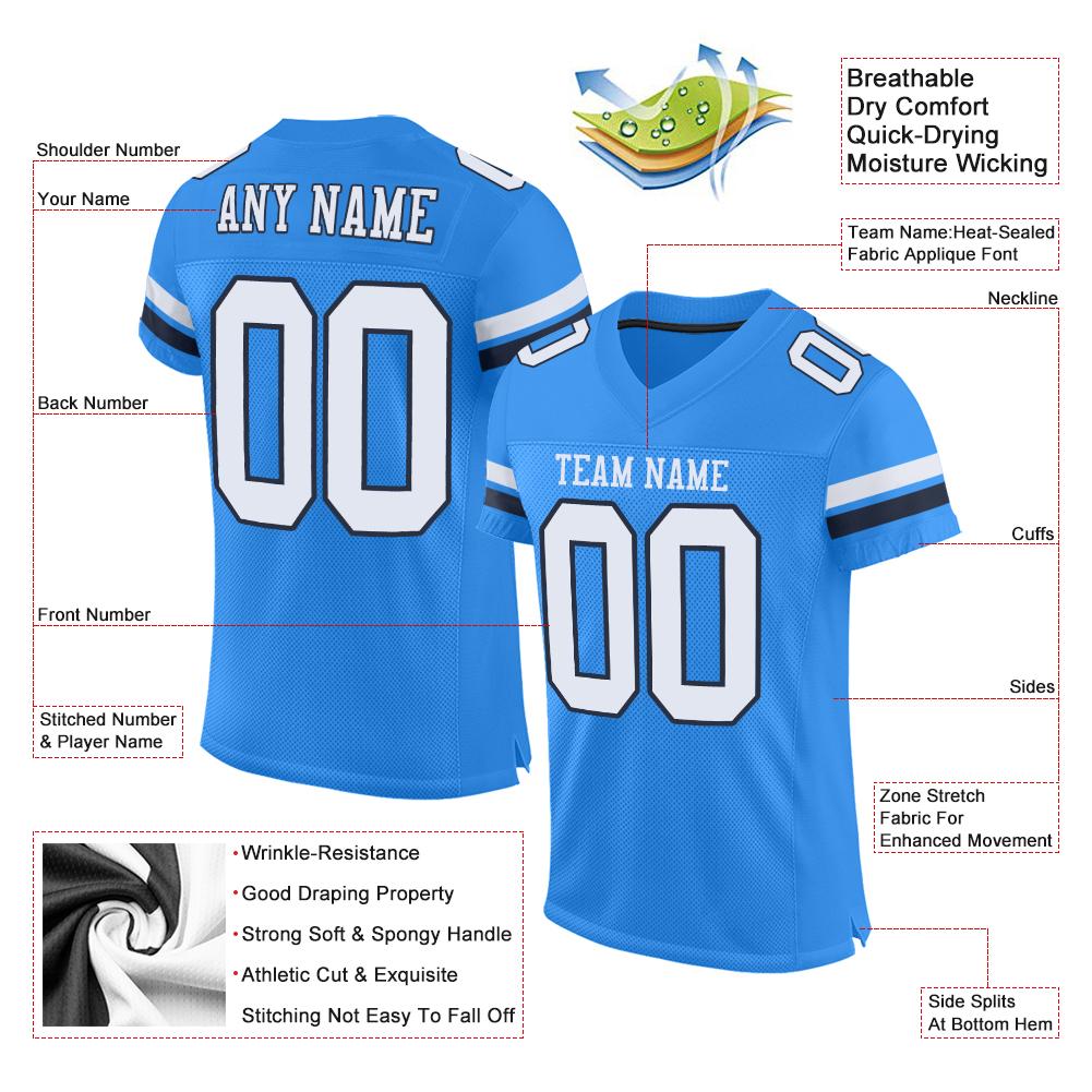 Custom Powder Blue White-Navy Mesh Authentic Football Jersey view 9