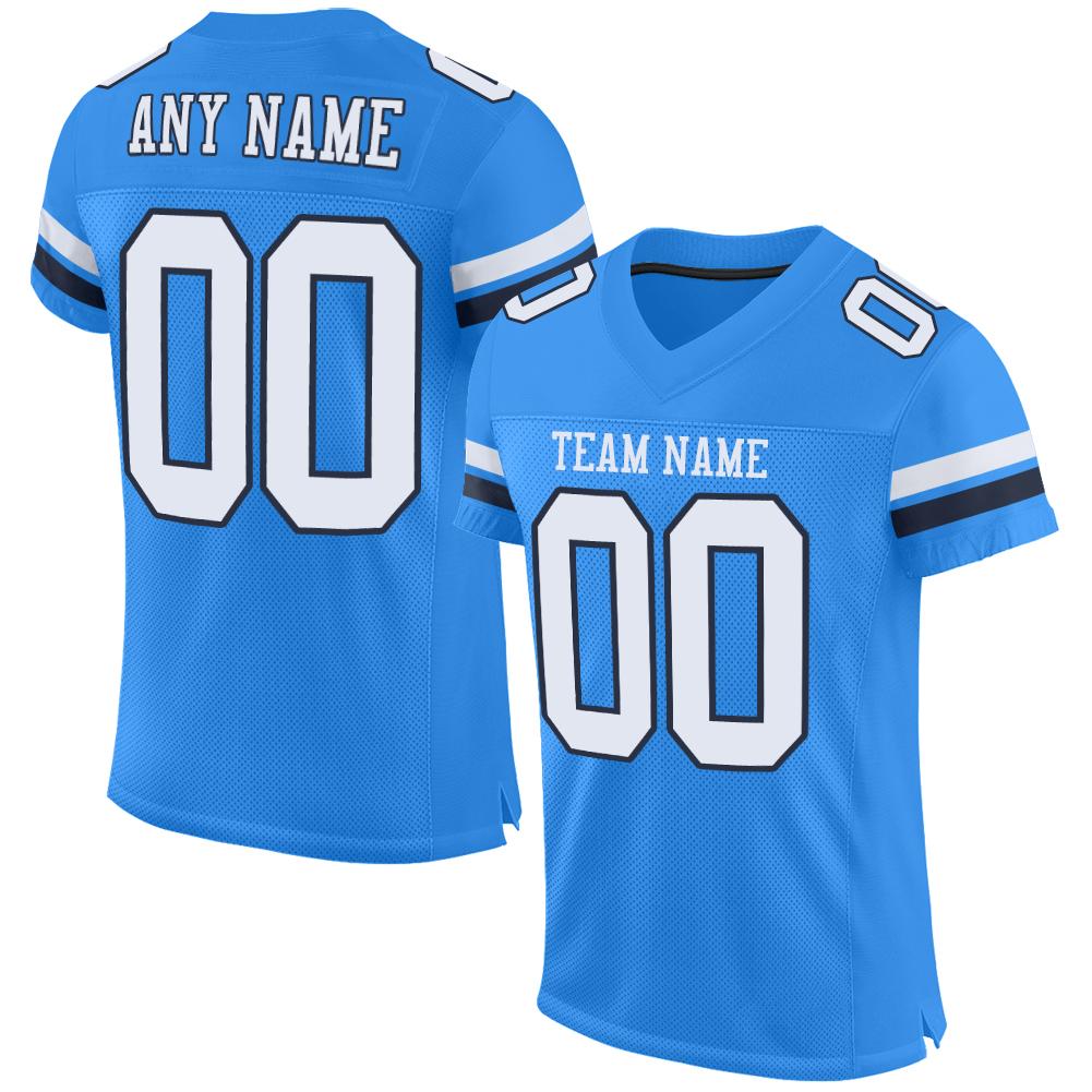 Custom Powder Blue White-Navy Mesh Authentic Football Jersey view 6
