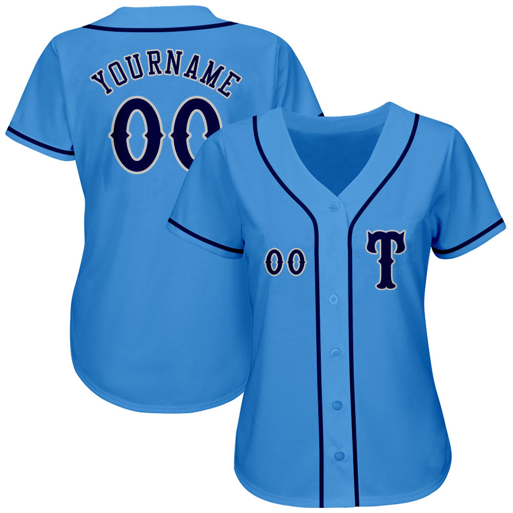 Custom Powder Blue Navy-Gray Authentic Baseball Jersey view 2