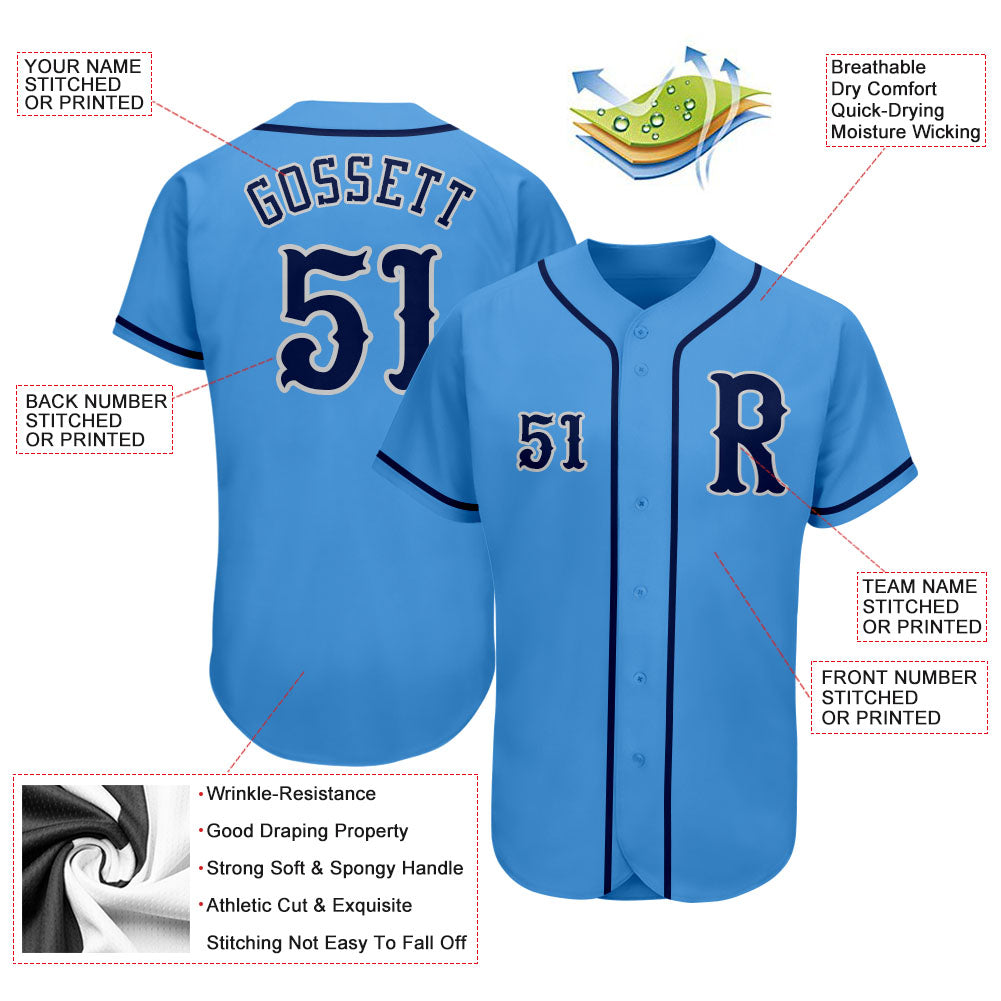 Custom Powder Blue Navy-Gray Authentic Baseball Jersey view 3