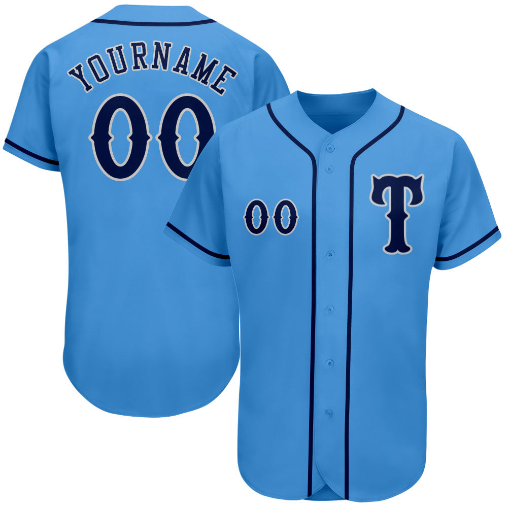 Custom Powder Blue Navy-Gray Authentic Baseball Jersey - Main View