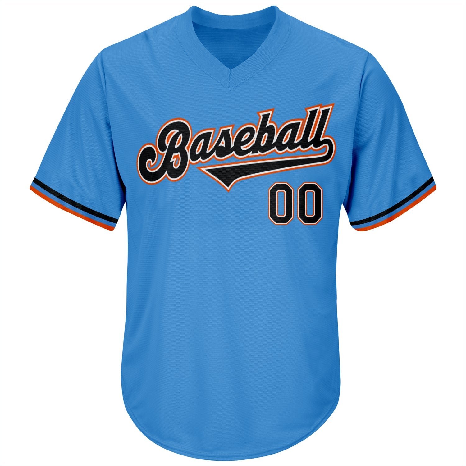 Custom Powder Blue Black-Orange Authentic Throwback Rib-Knit Baseball Jersey Shirt view 2
