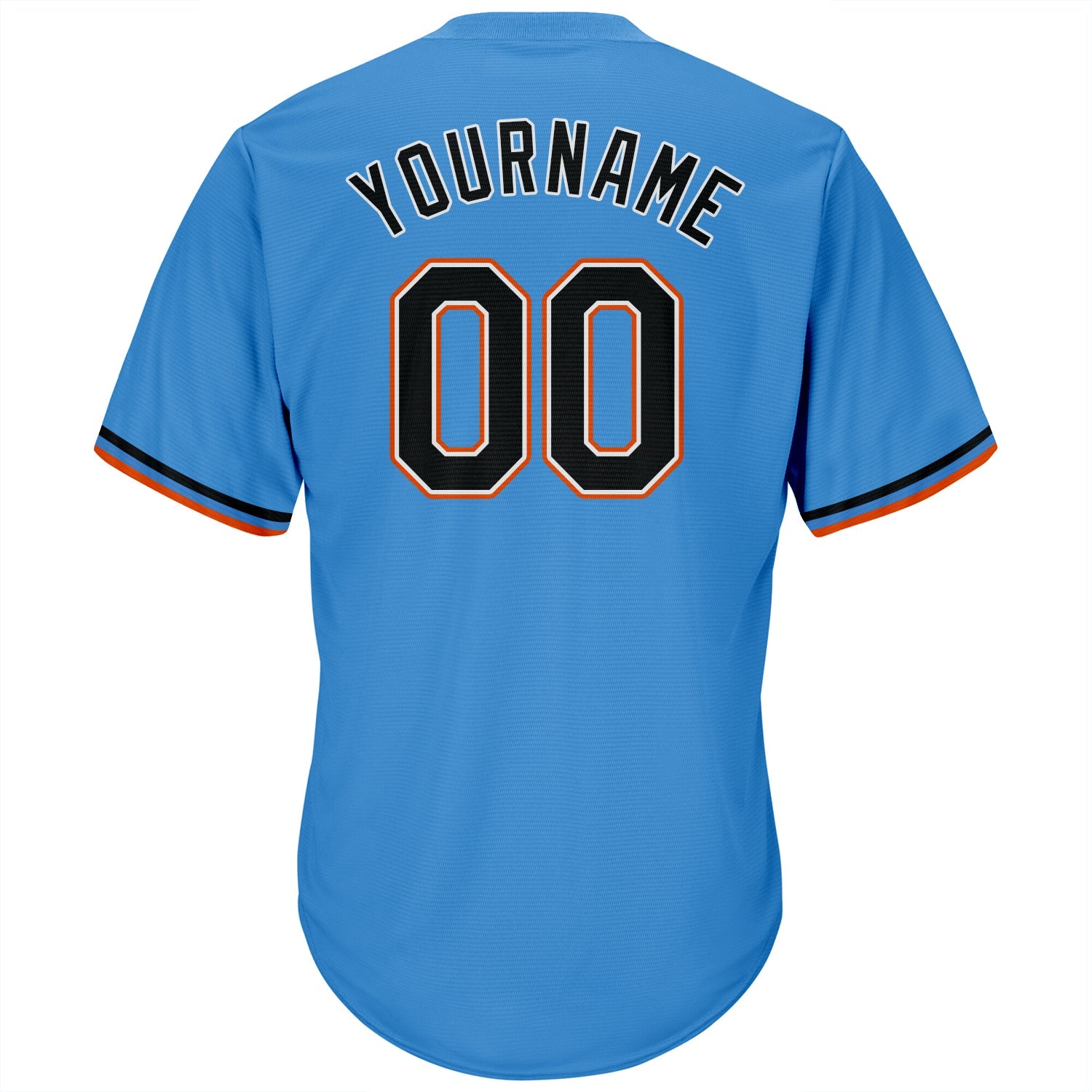 Custom Powder Blue Black-Orange Authentic Throwback Rib-Knit Baseball Jersey Shirt view 3