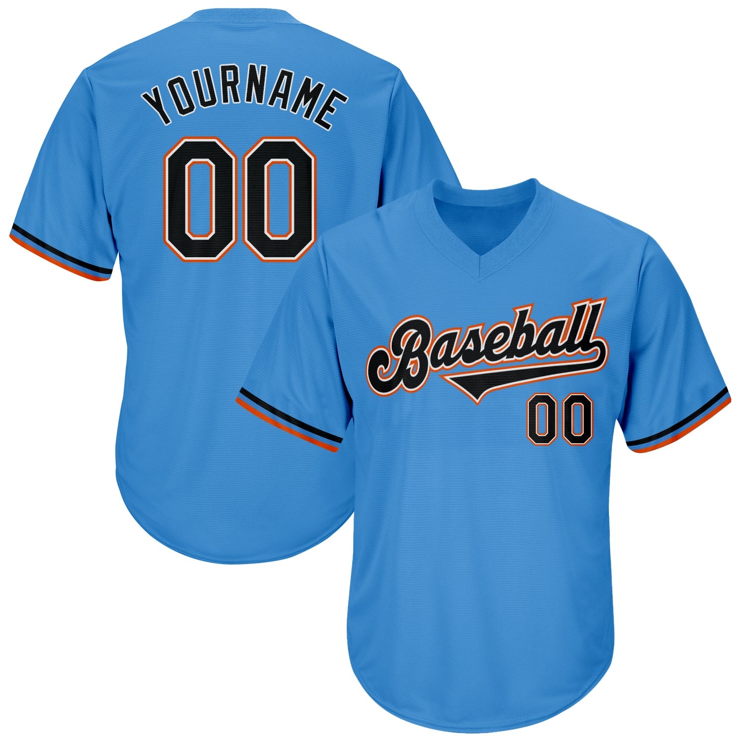 Custom Powder Blue Black-Orange Authentic Throwback Rib-Knit Baseball Jersey Shirt - Main View