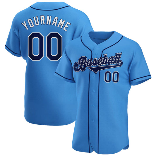 Custom Powder Blue Navy-White Authentic Baseball Jersey - Main View
