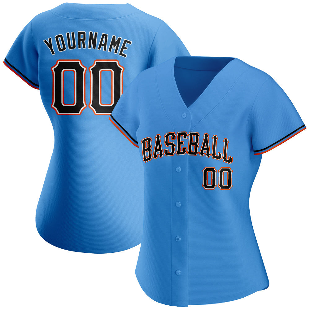 Custom Powder Blue Black-Orange Authentic Baseball Jersey view 2