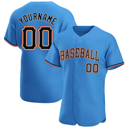 Custom Powder Blue Black-Orange Authentic Baseball Jersey - Main View