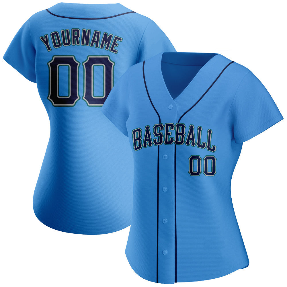 Custom Powder Blue Navy-Teal Authentic Baseball Jersey view 2