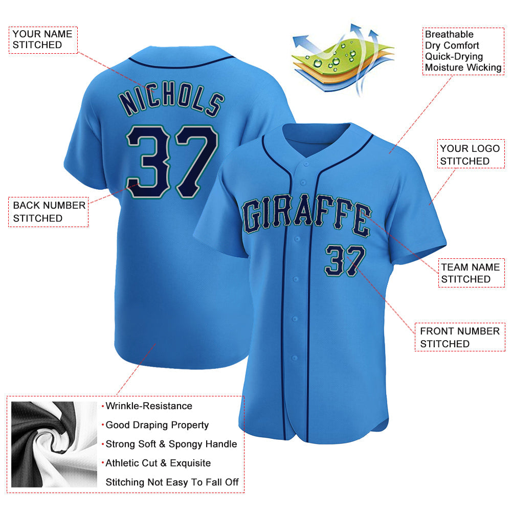 Custom Powder Blue Navy-Teal Authentic Baseball Jersey view 3