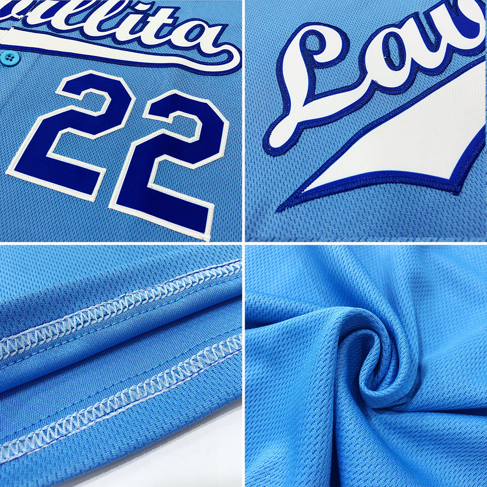 Custom Powder Blue Navy-Teal Authentic Baseball Jersey view 6