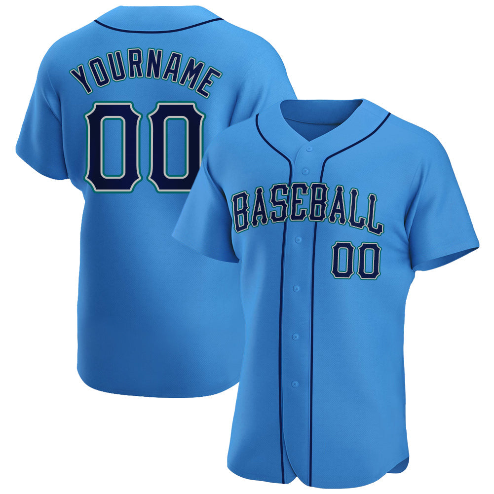 Custom Powder Blue Navy-Teal Authentic Baseball Jersey - Main View