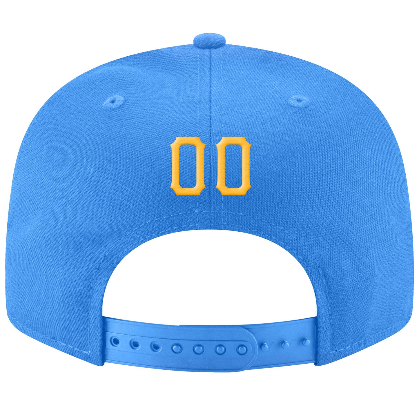 Custom Powder Blue Gold-White Stitched Adjustable Snapback Hat view 3