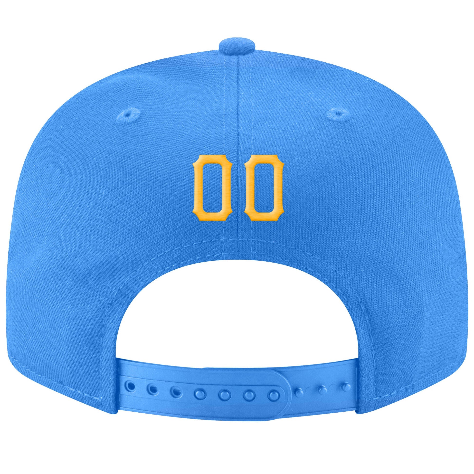 Custom Powder Blue Gold-White Stitched Adjustable Snapback Hat view 3