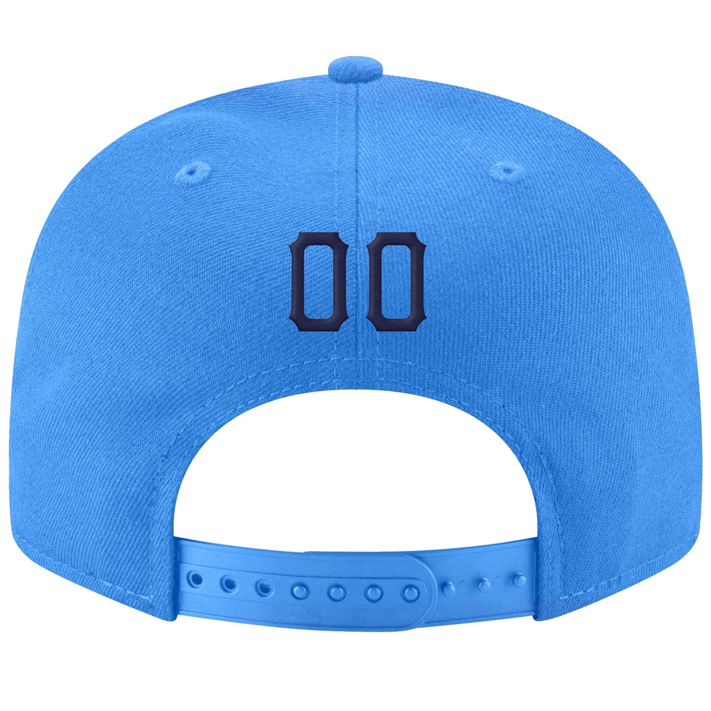 Custom Powder Blue Navy-White Stitched Adjustable Snapback Hat view 3