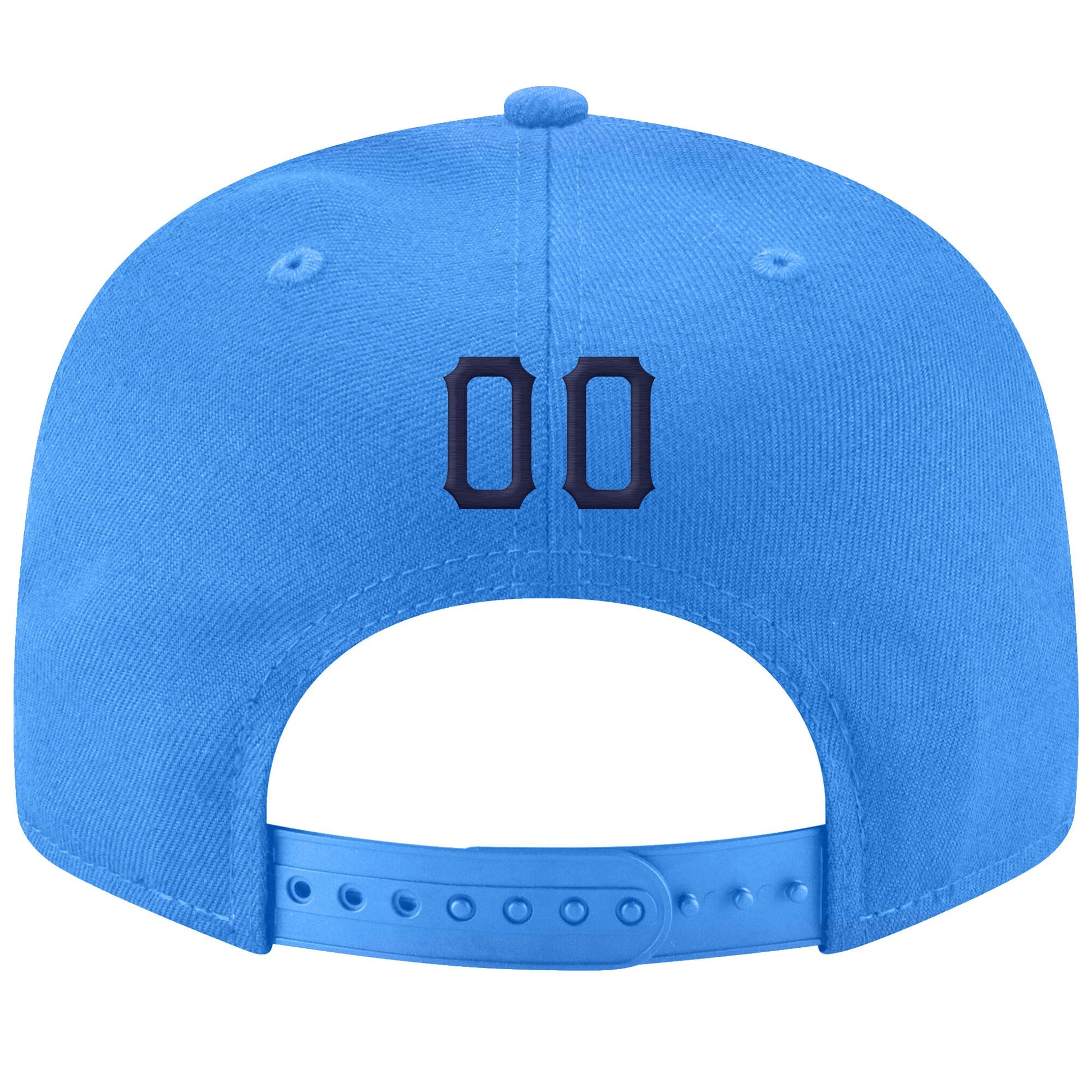Custom Powder Blue Navy-White Stitched Adjustable Snapback Hat view 3