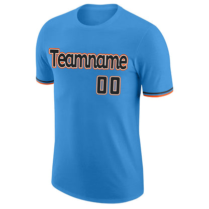 Custom Powder Blue Black-Orange Performance T-Shirt view 5