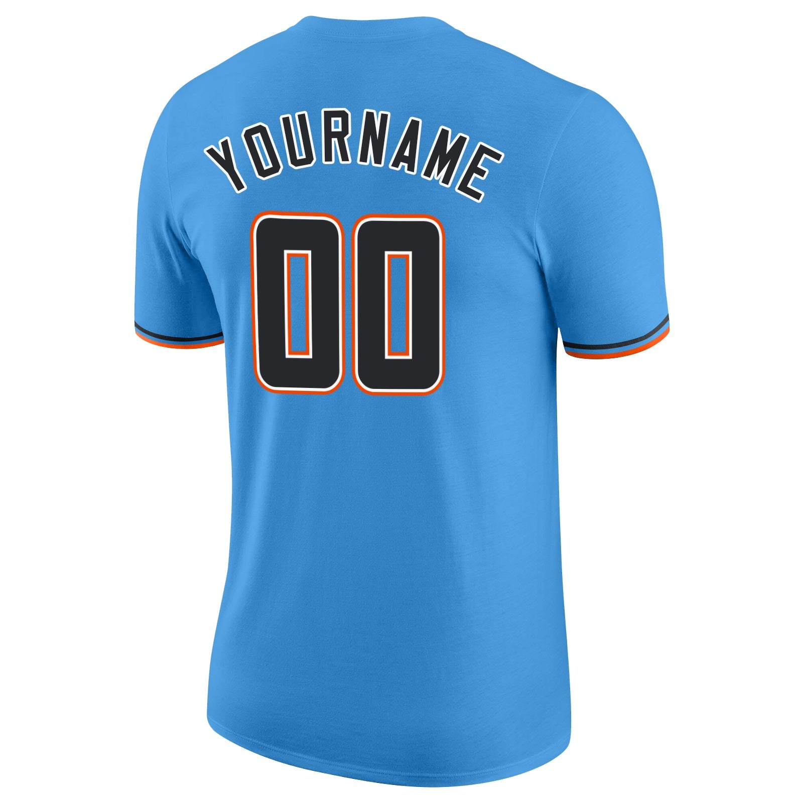 Custom Powder Blue Black-Orange Performance T-Shirt view 6
