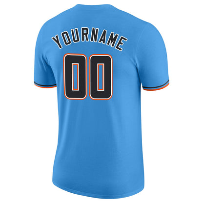 Custom Powder Blue Black-Orange Performance T-Shirt view 6