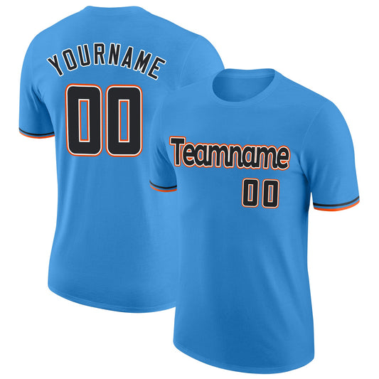 Custom Powder Blue Black-Orange Performance T-Shirt - Main View