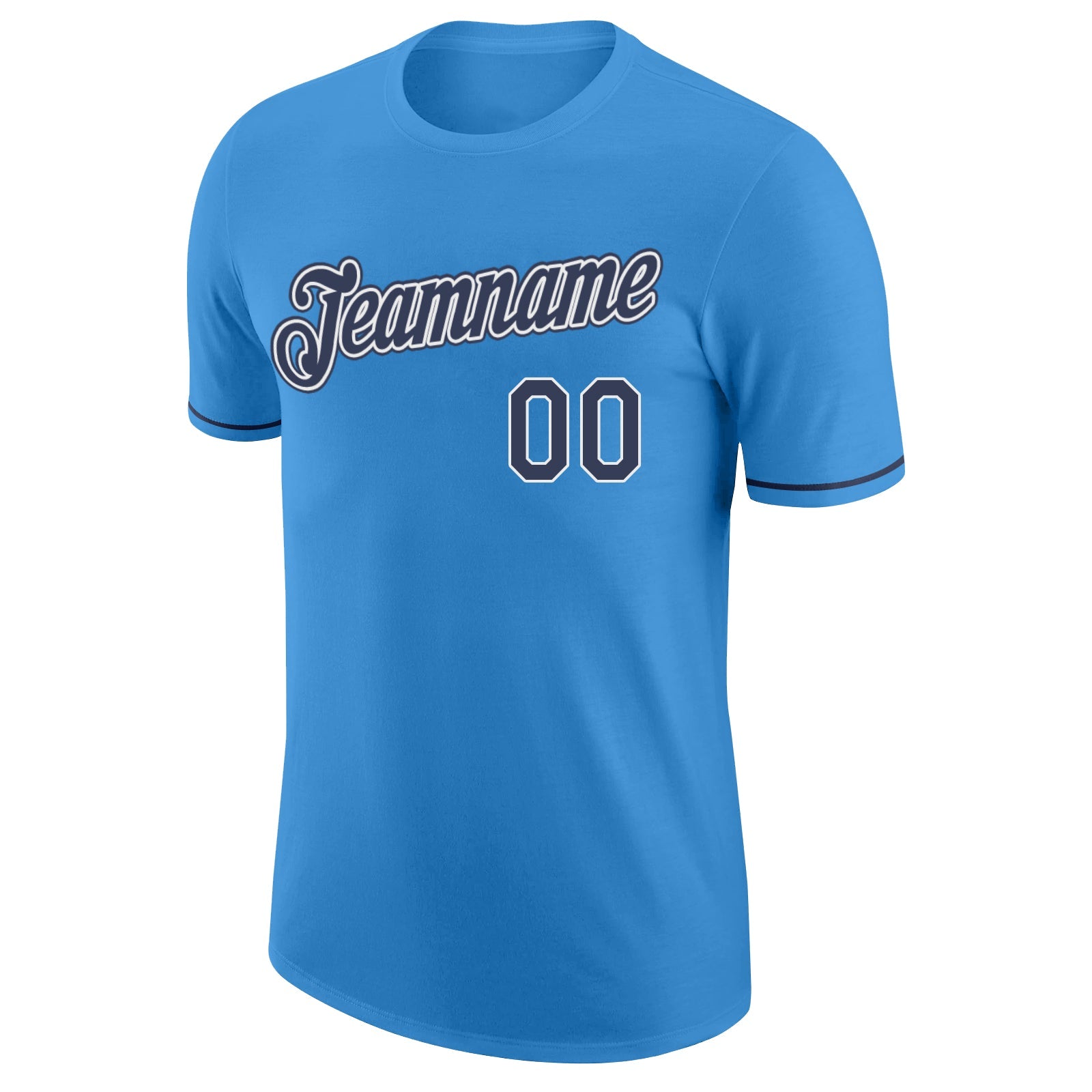 Custom Powder Blue Navy-White Performance T-Shirt view 6