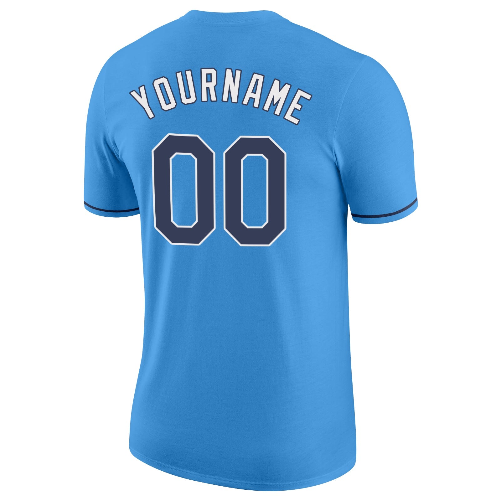 Custom Powder Blue Navy-White Performance T-Shirt view 7