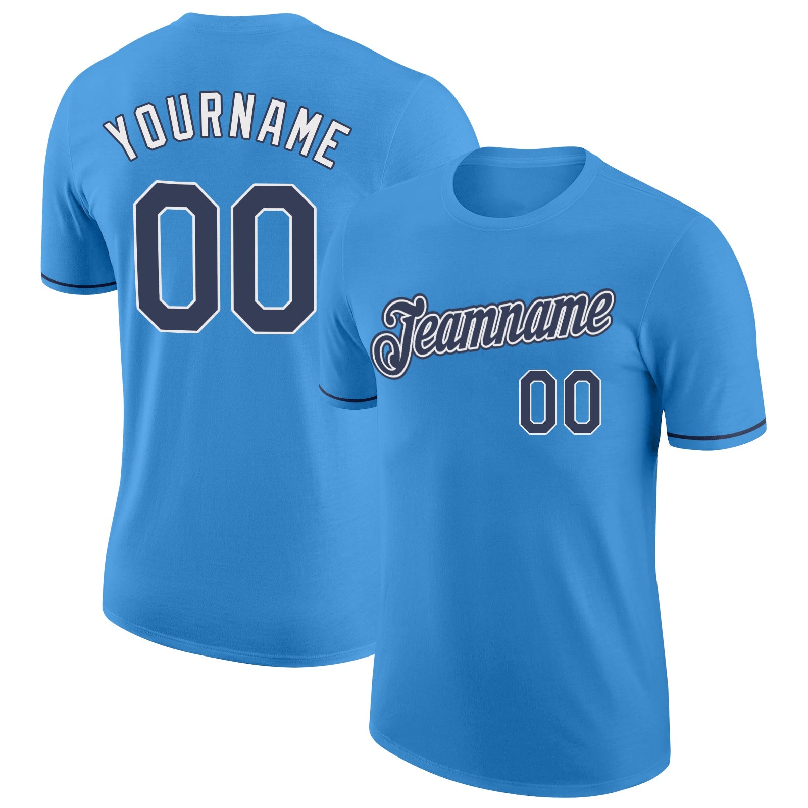 Custom Powder Blue Navy-White Performance T-Shirt - Main View
