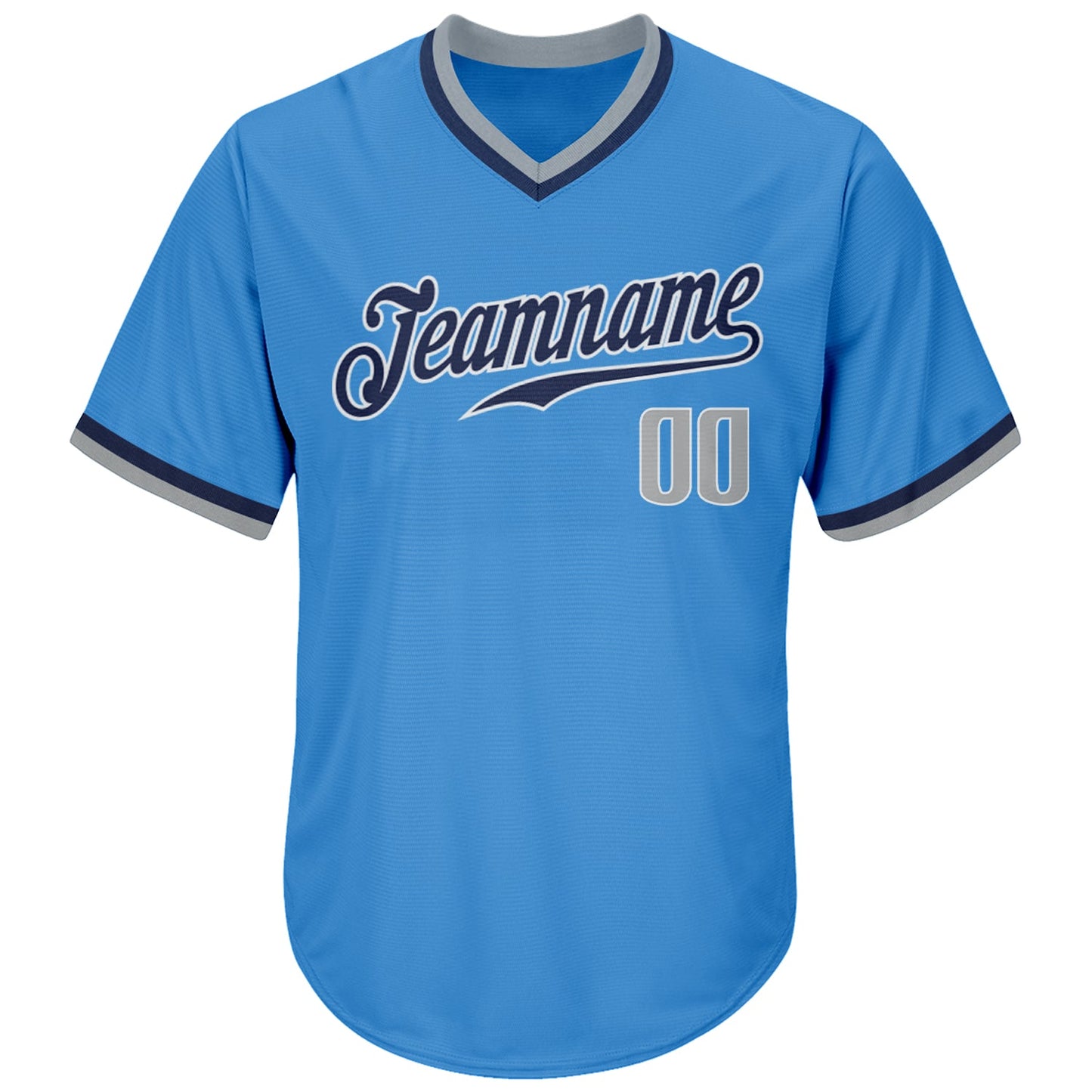 Custom Powder Blue Gray-Navy Authentic Throwback Rib-Knit Baseball Jersey Shirt view 2