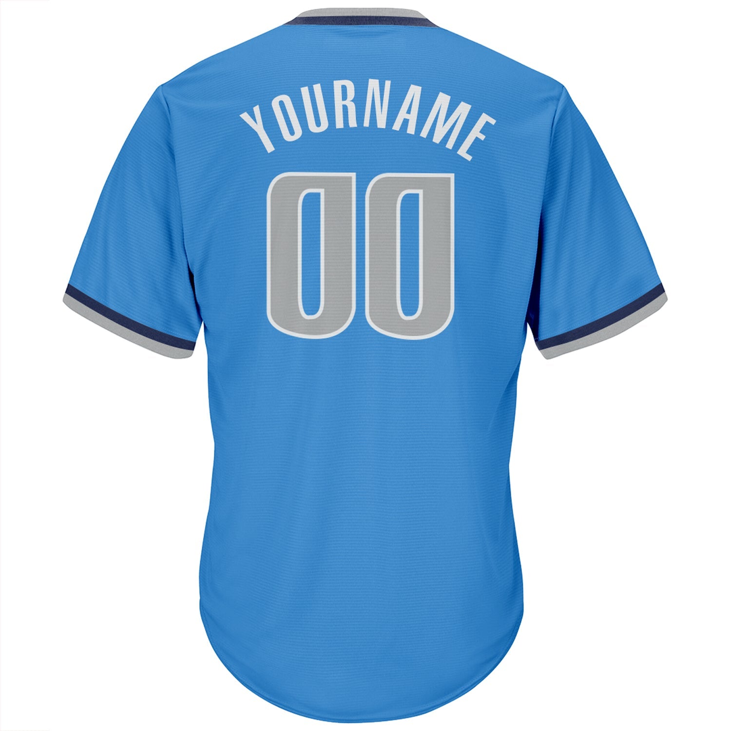 Custom Powder Blue Gray-Navy Authentic Throwback Rib-Knit Baseball Jersey Shirt view 3