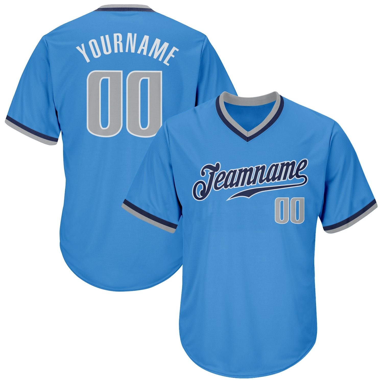 Custom Powder Blue Gray-Navy Authentic Throwback Rib-Knit Baseball Jersey Shirt - Main View