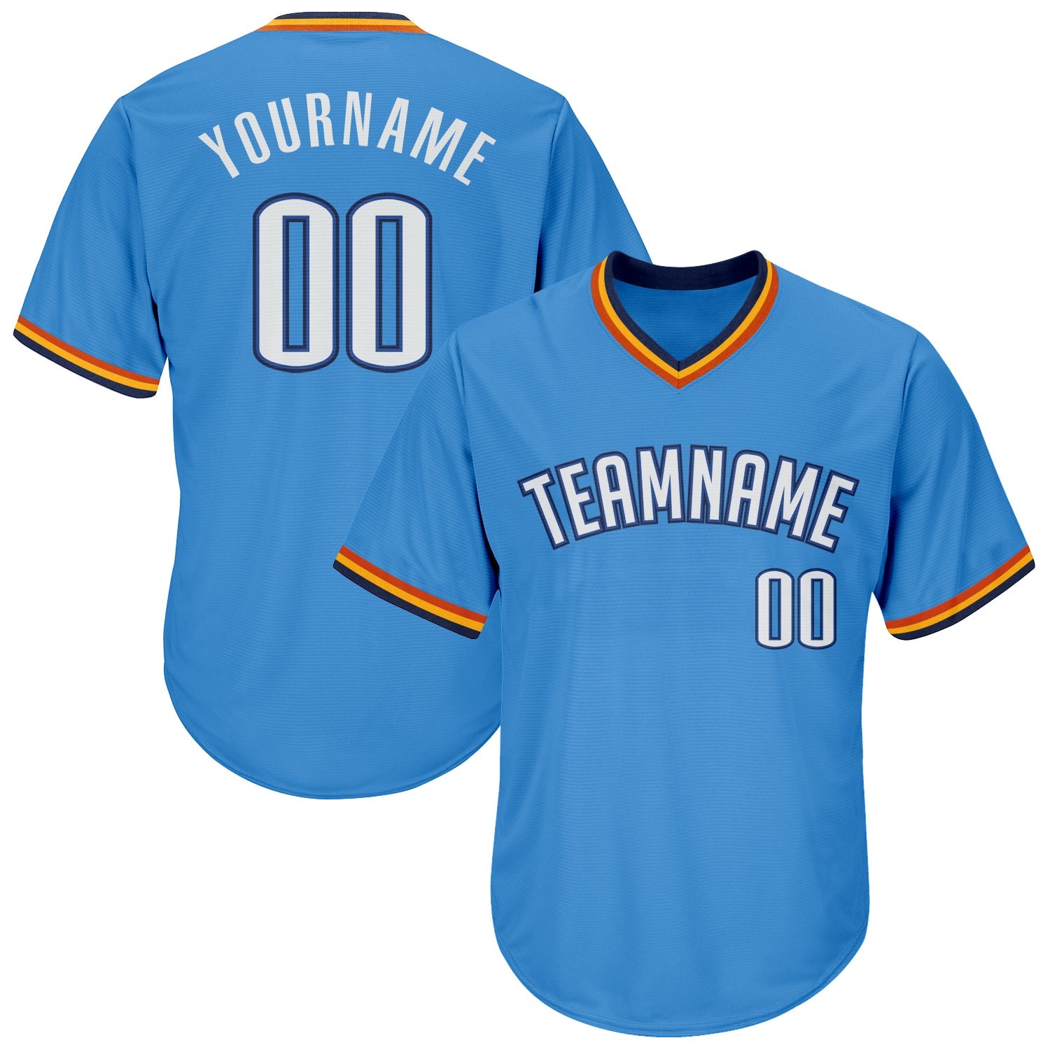 Custom Powder Blue White-Navy Authentic Throwback Rib-Knit Baseball Jersey Shirt - Main View