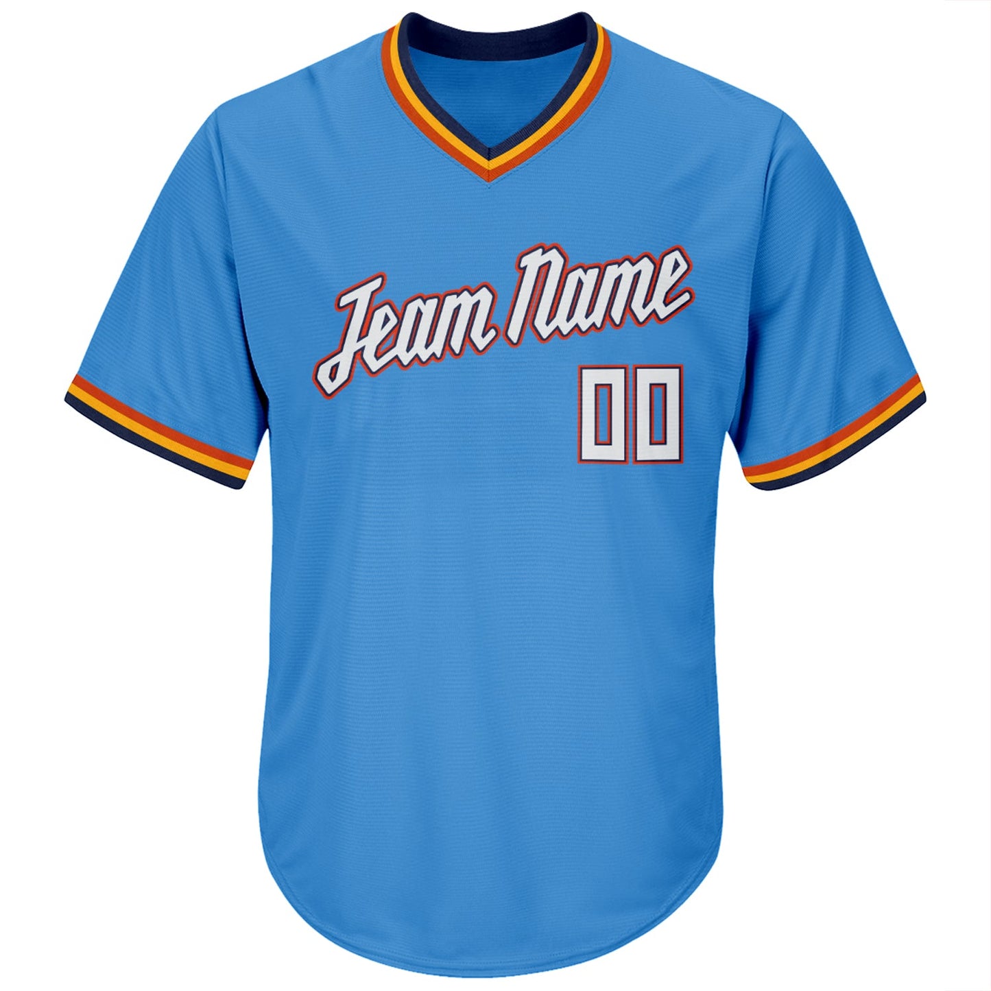 Custom Powder Blue White-Orange Authentic Throwback Rib-Knit Baseball Jersey Shirt view 2