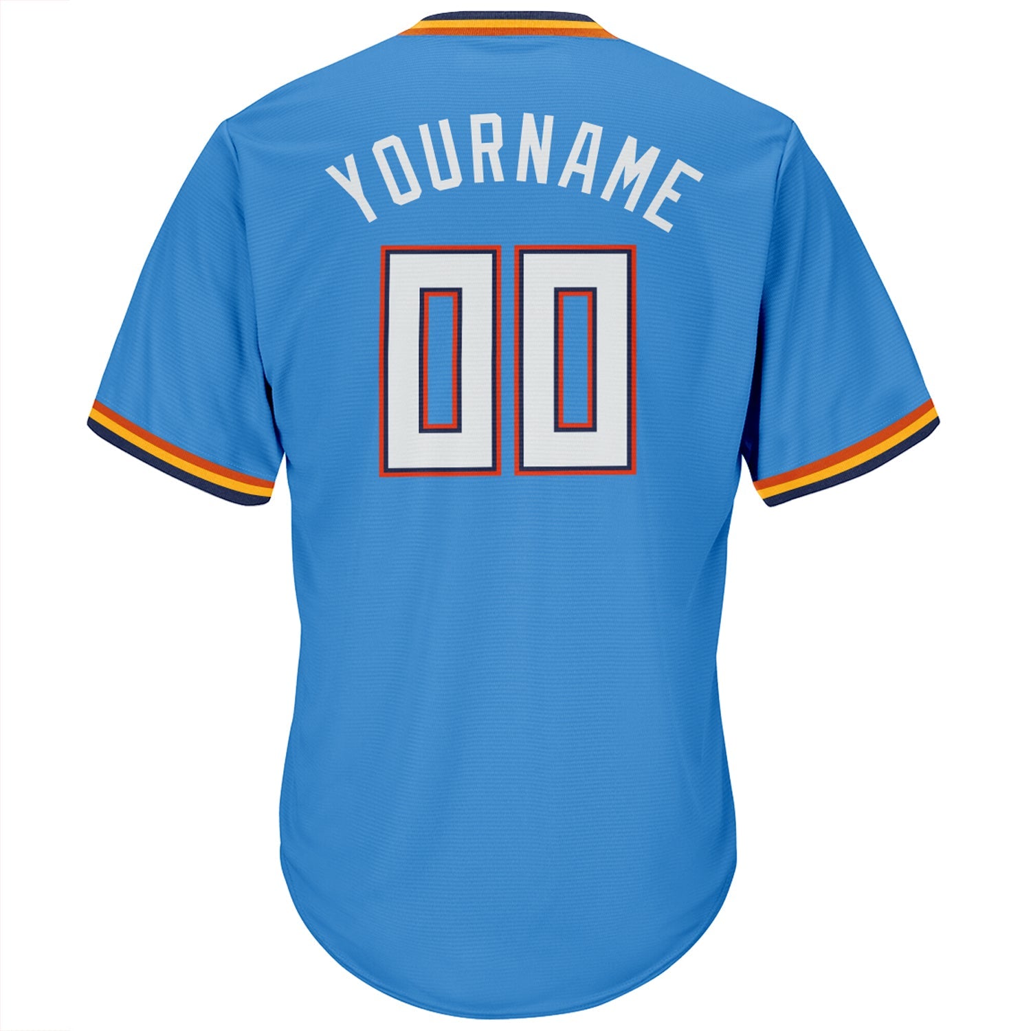 Custom Powder Blue White-Orange Authentic Throwback Rib-Knit Baseball Jersey Shirt view 3