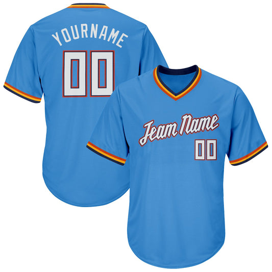 Custom Powder Blue White-Orange Authentic Throwback Rib-Knit Baseball Jersey Shirt - Main View