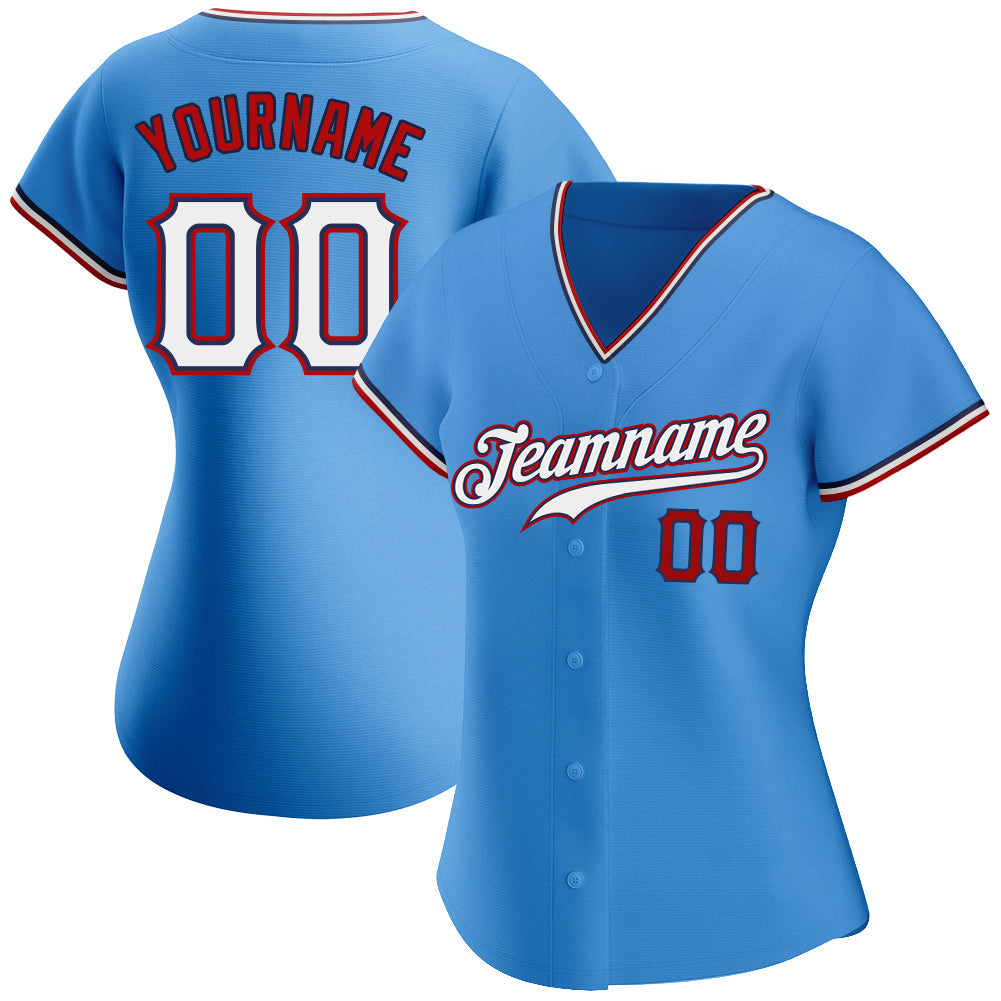 Custom Powder Blue White-Red Authentic Baseball Jersey view 2