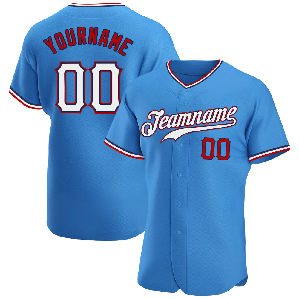 Custom Powder Blue White-Red Authentic Baseball Jersey - Main View