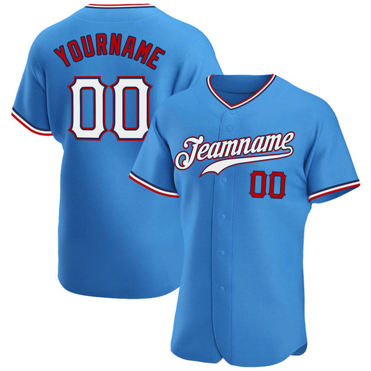 Custom Powder Blue White-Red Authentic Baseball Jersey - Main View
