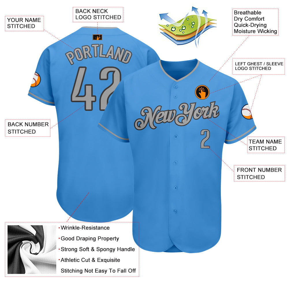 Custom Powder Blue Gray-Steel Gray Authentic Baseball Jersey view 3