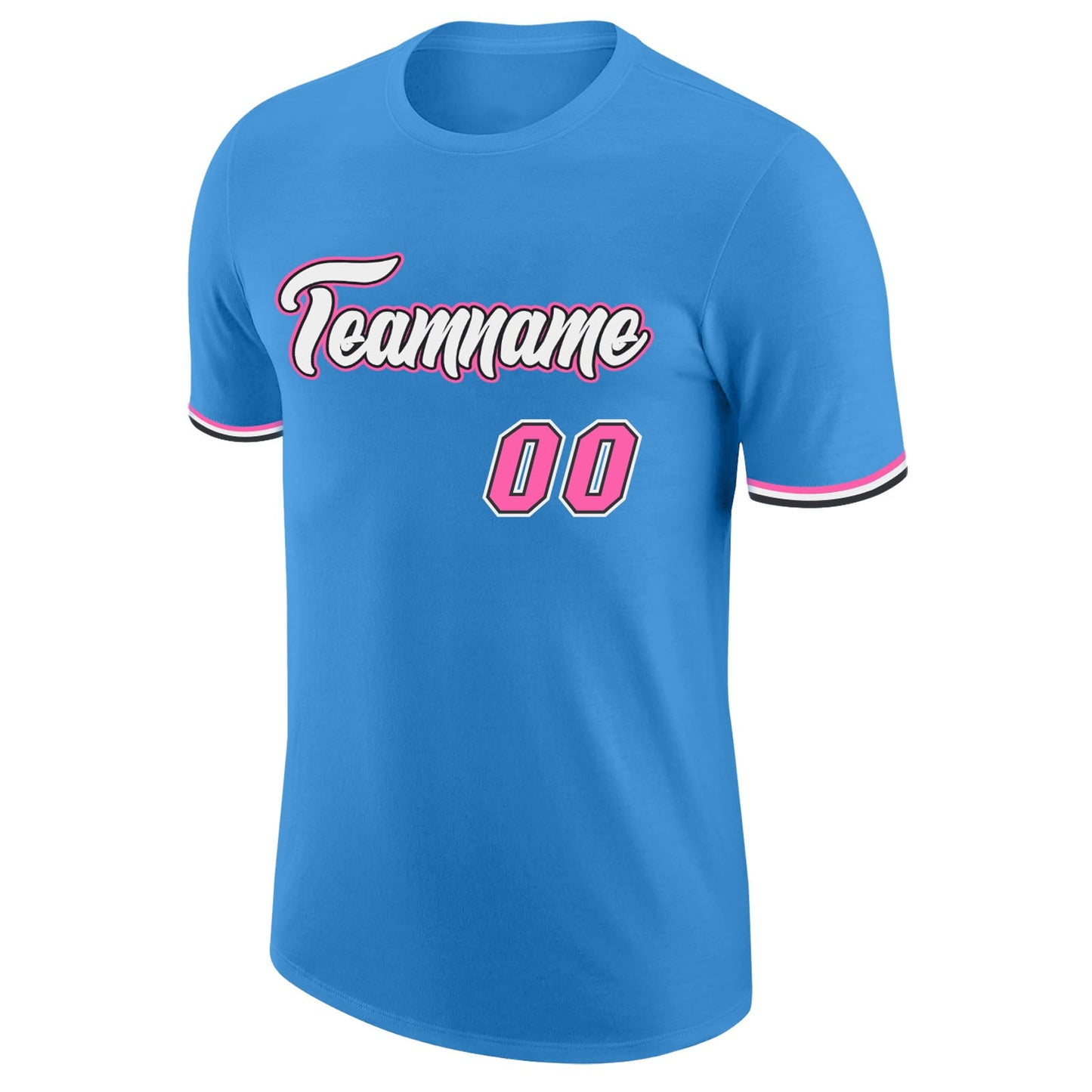 Custom Powder Blue Pink-Black Performance T-Shirt view 6