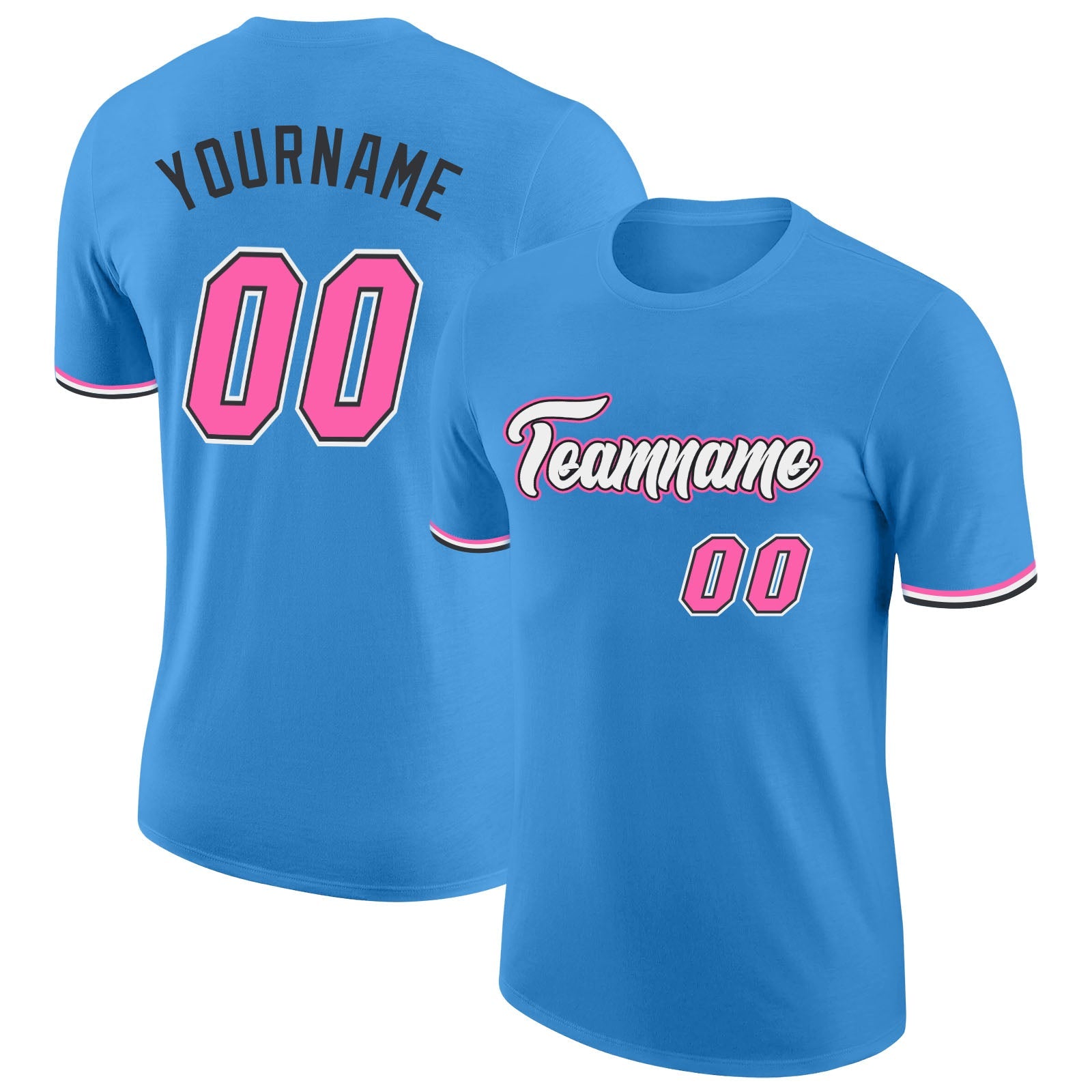 Custom Powder Blue Pink-Black Performance T-Shirt - Main View