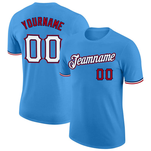 Custom Powder Blue White-Red Performance T-Shirt - Main View